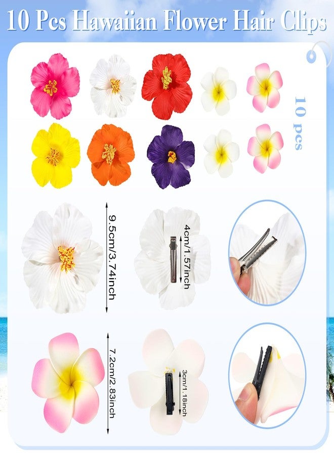 ProSuites 10 Pcs Hawaiian Flower Hair Clips for Women, 3.75” and 2.75” Plumeria Hair Clips Artificial Flower Hair Accessories for Vacation Beach Seaside - Image 2